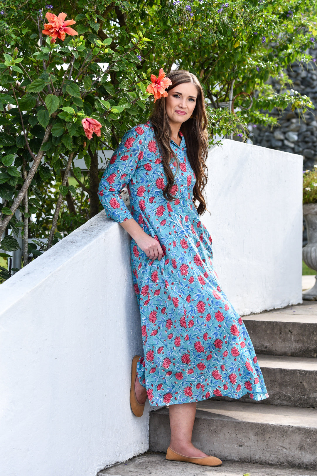 Bethany Shirt Dress - Coral Petals