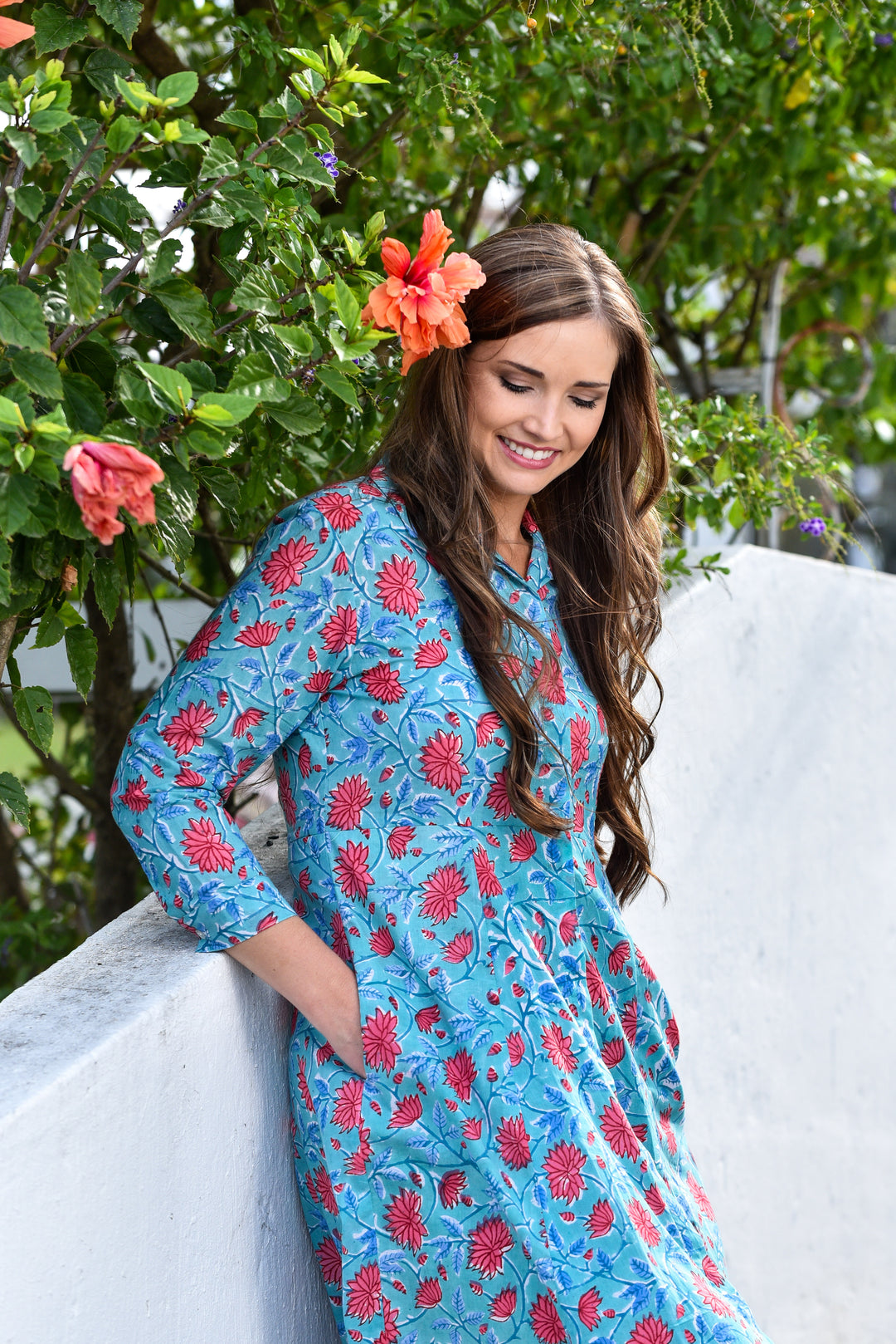 Bethany Shirt Dress - Coral Petals