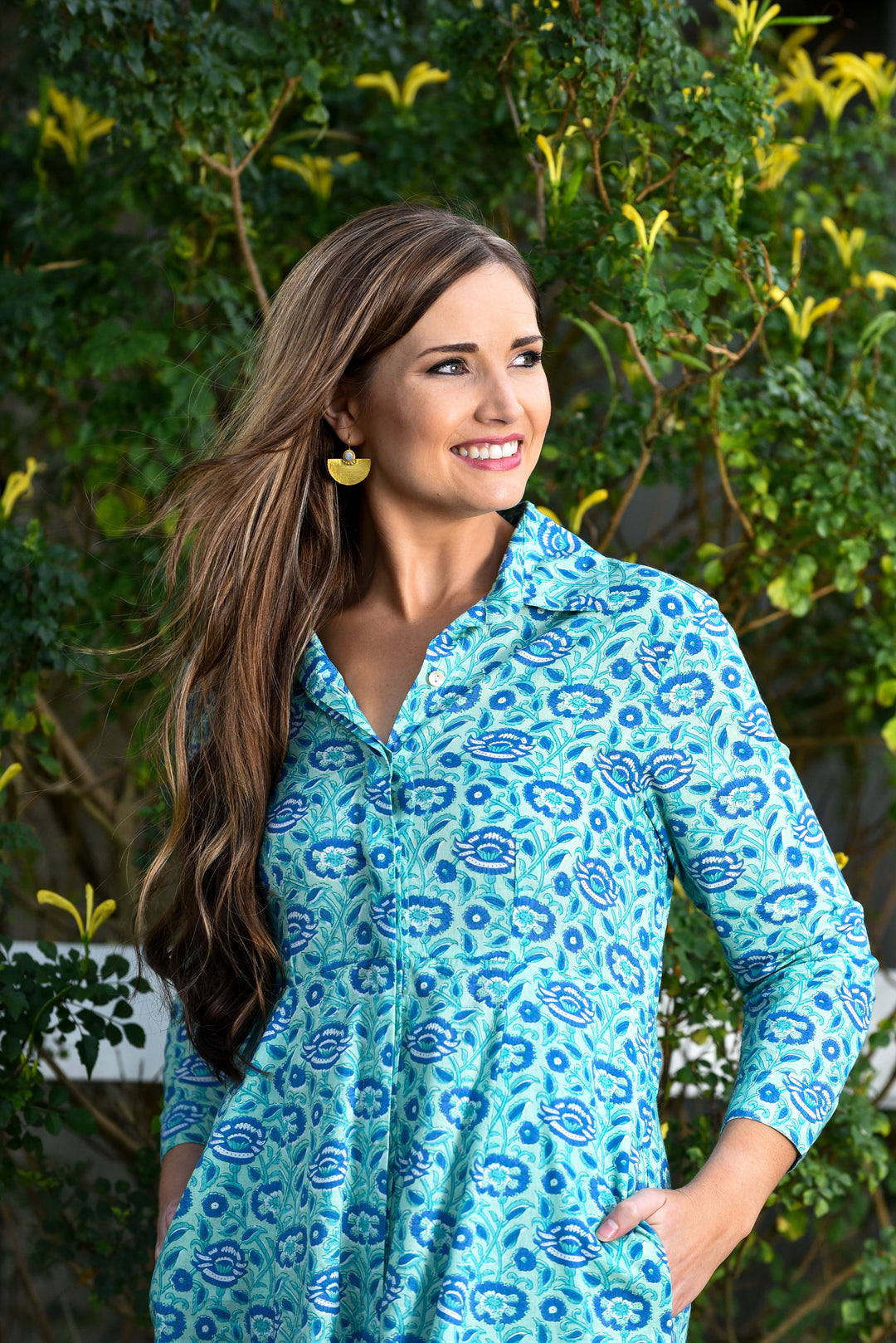 Bethany Shirt Dress - Aqua Tapestry