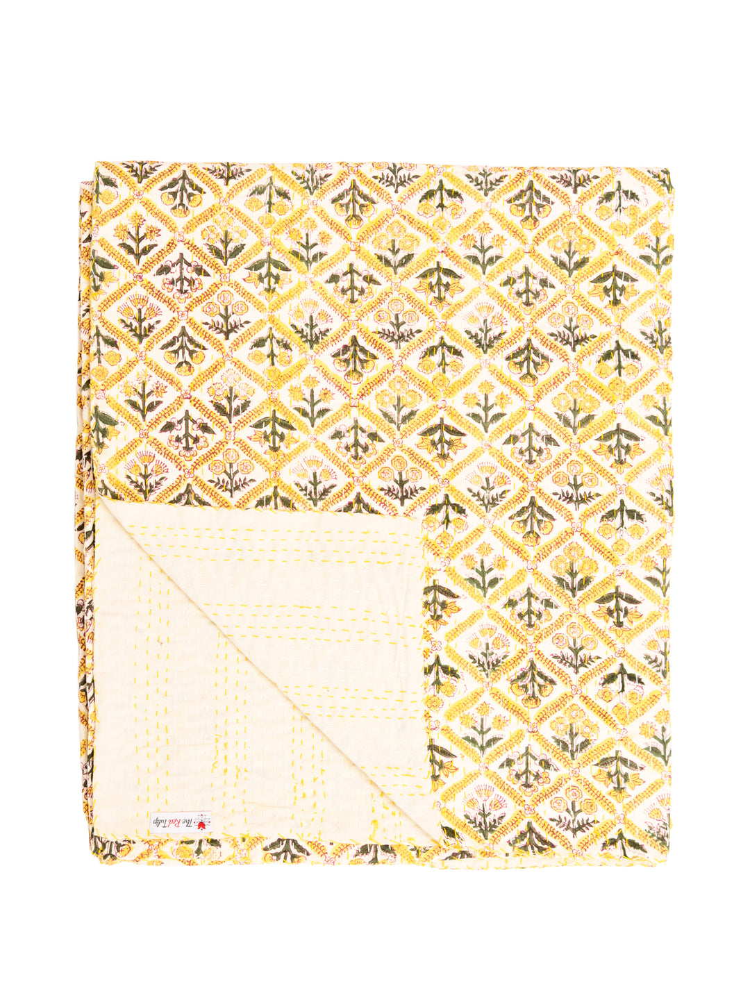 Kantha Throw - Golden Lattice Garden - Soft Yellows