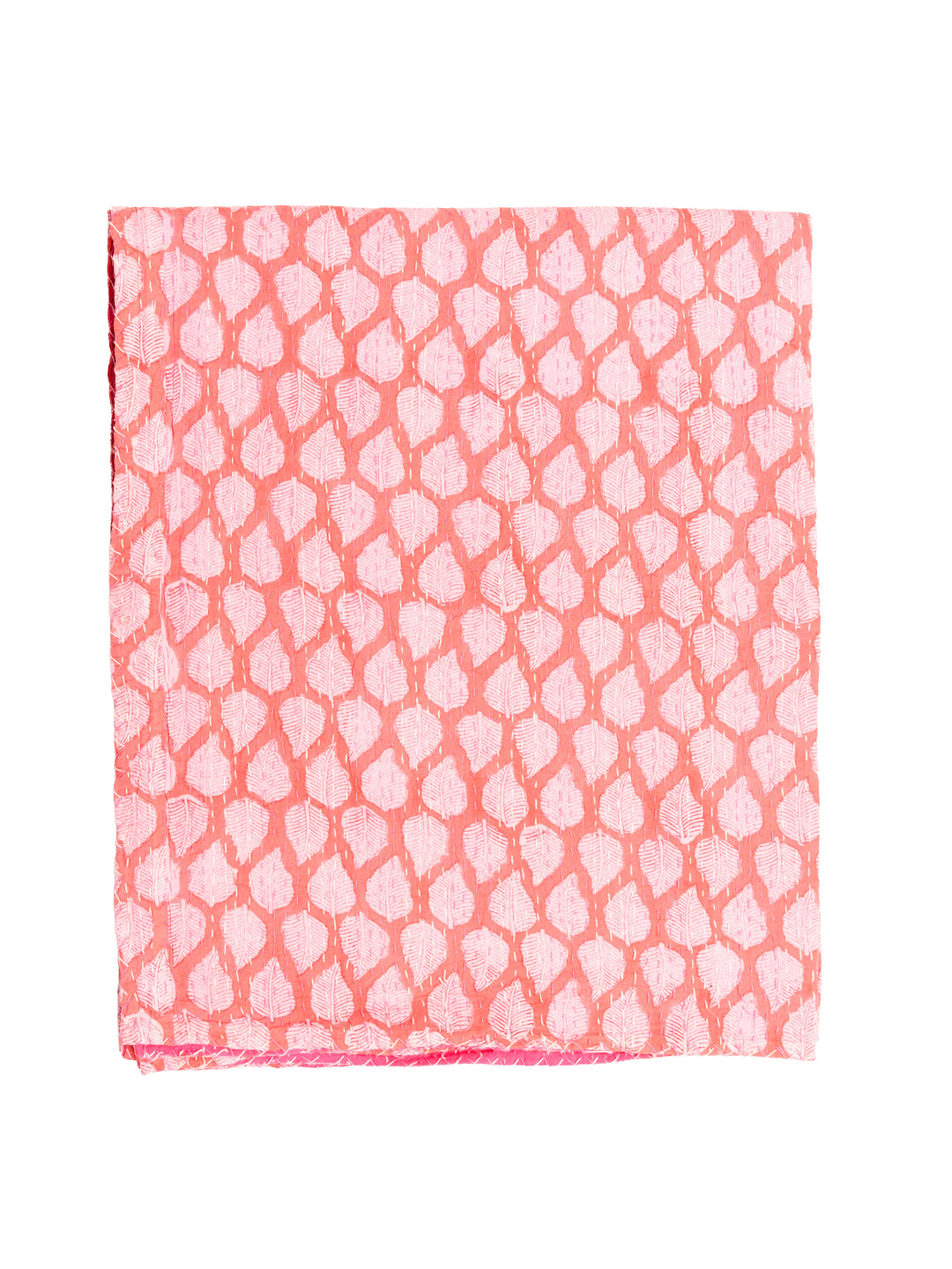 Kantha Throw - Coral Autumn Leaves - Soft Coral