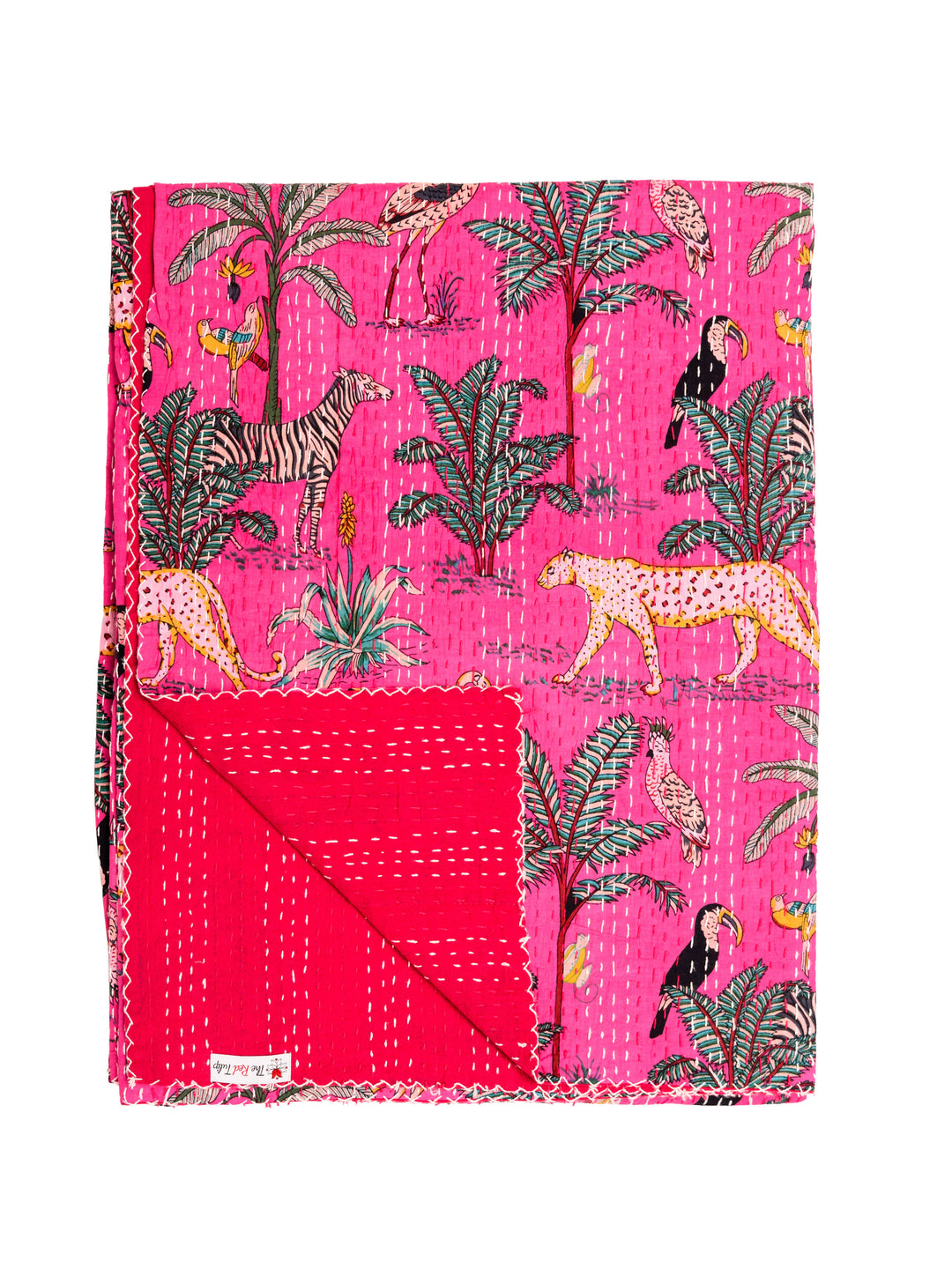Kantha Throw - Jungle Love - Fuchsia Pink