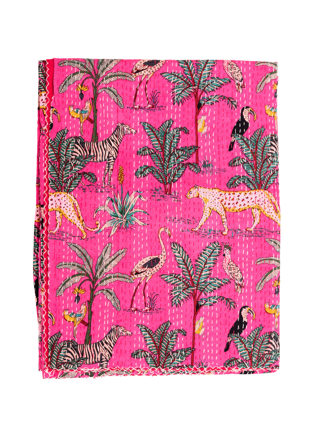 Kantha Throw - Jungle Love - Fuchsia Pink