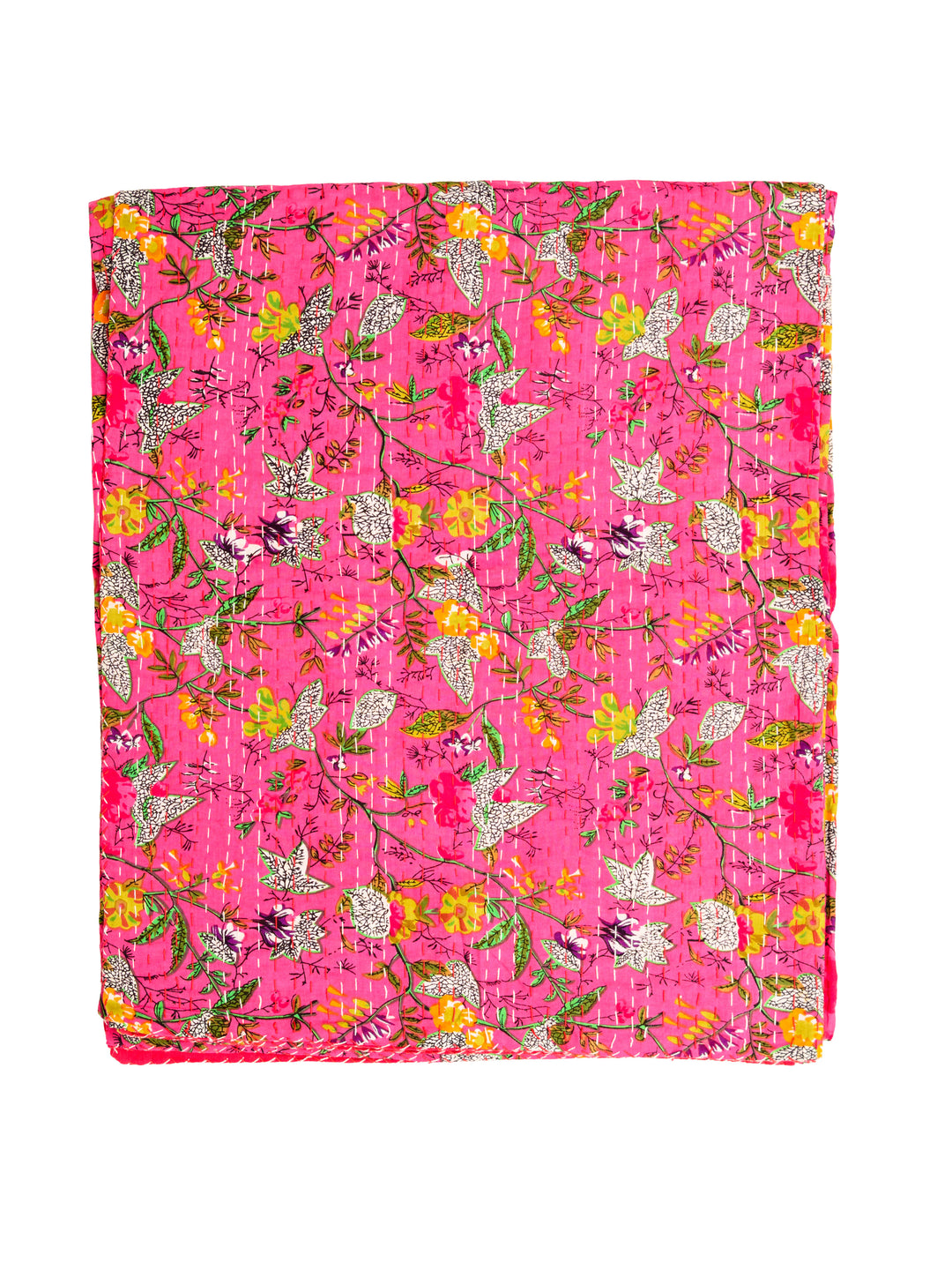 Kantha Throw - Cerise Bloom - Pink