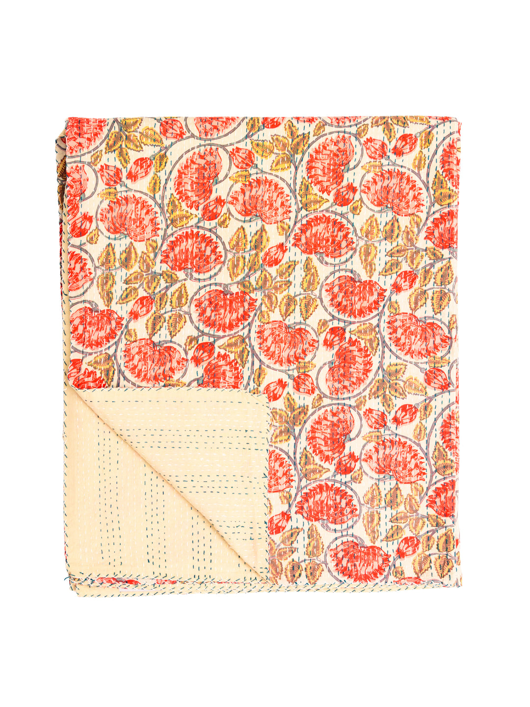 Kantha Throw - Coral Spice Garden - Coral