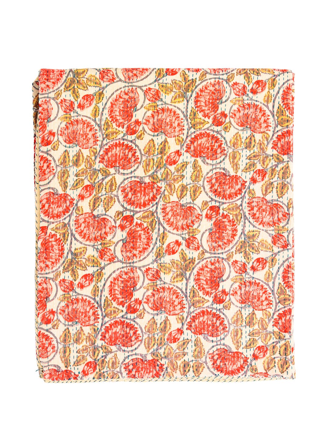 Kantha Throw - Coral Spice Garden - Coral