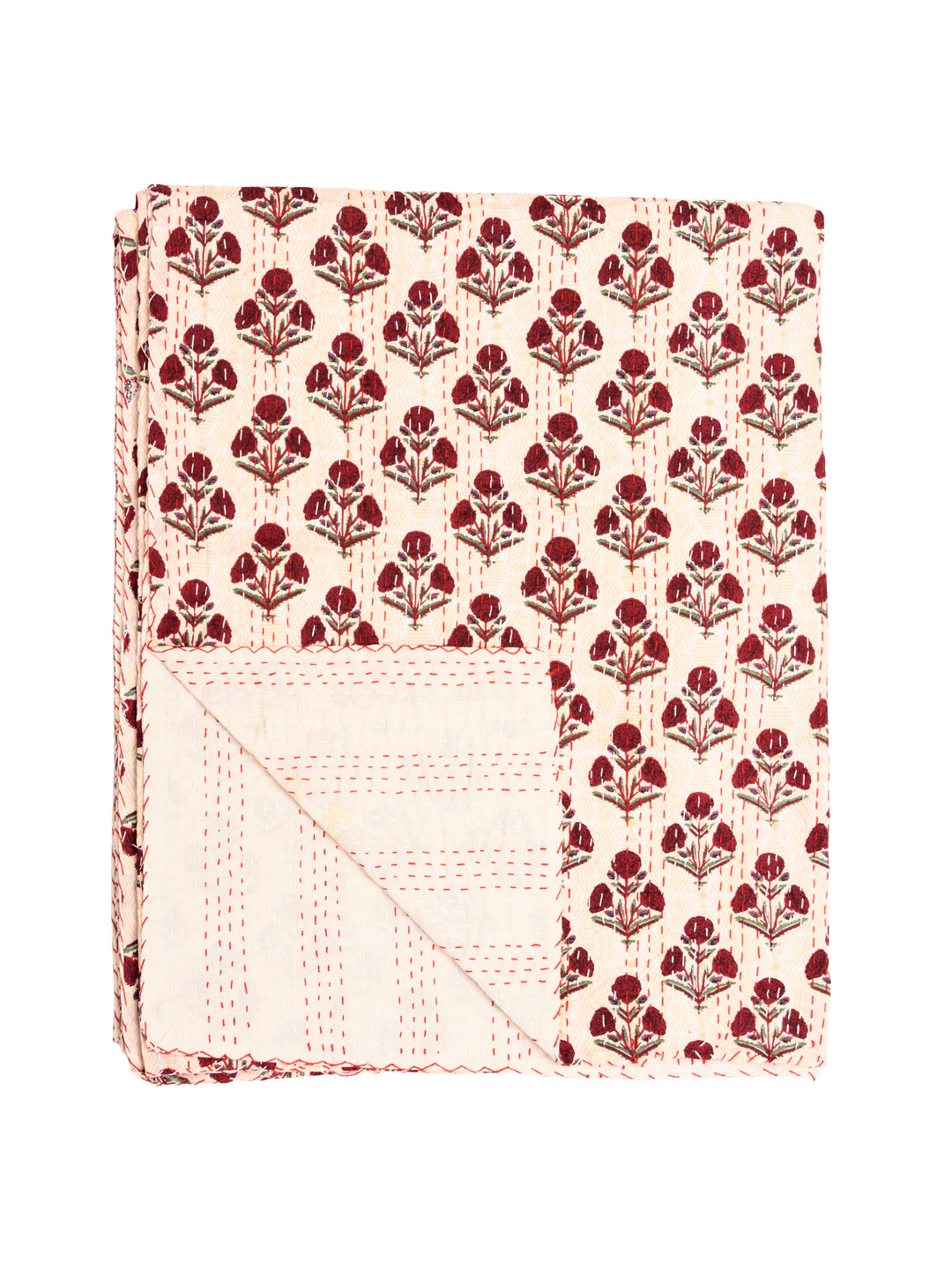 Kantha Throw - Berry Cream - Burgundy