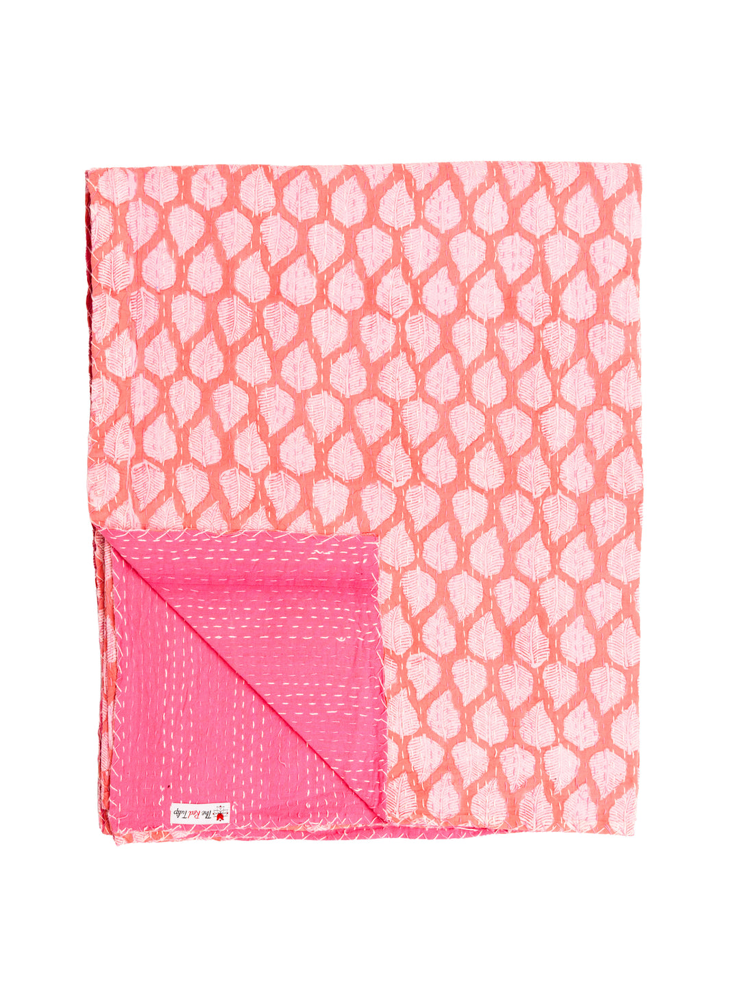 Kantha Throw - Coral Autumn Leaves - Soft Coral
